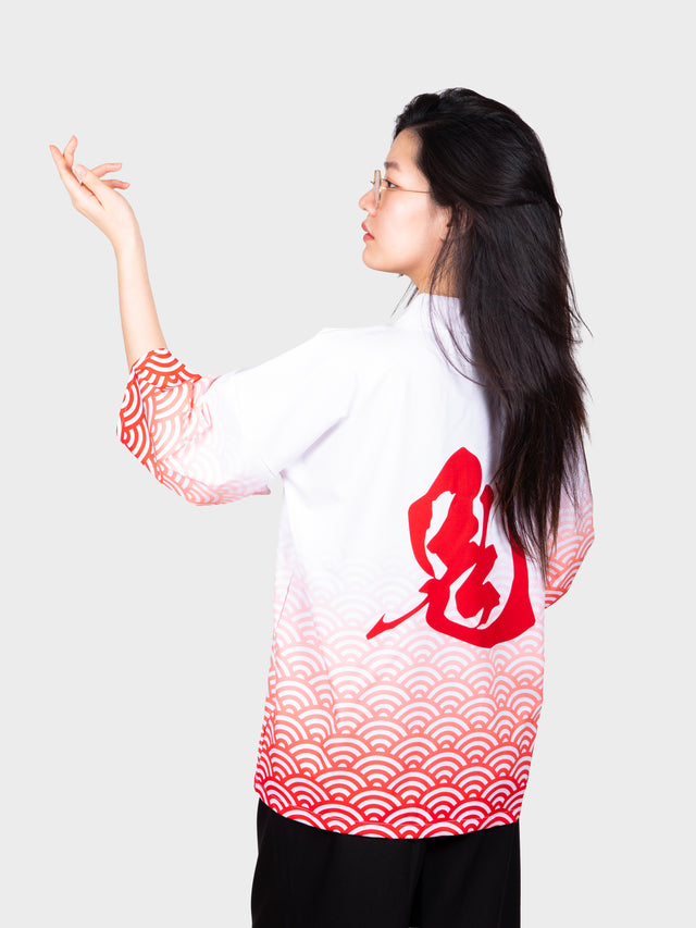 Kimono streetwear blanc et rouge