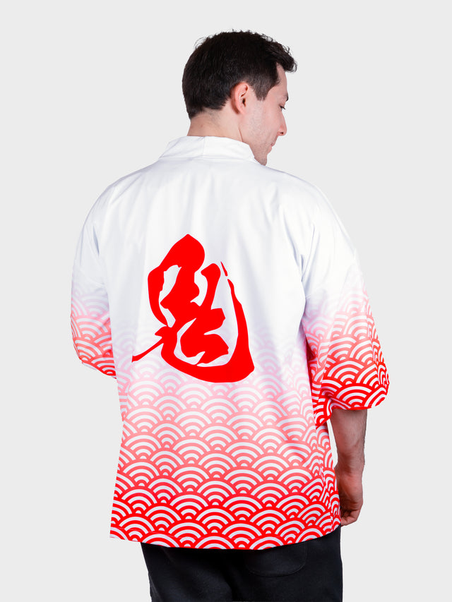 Kimono streetwear blanc et rouge