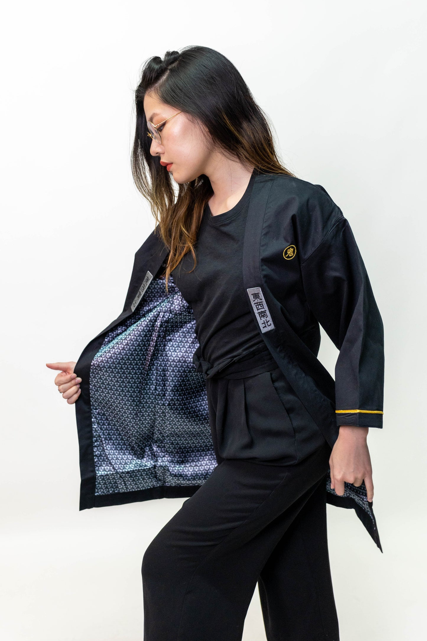 Kimono long noir logo jaune