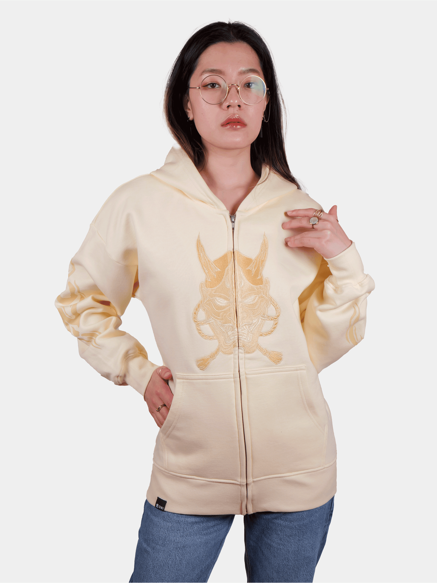 Hoodie zippé beige